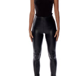 vegan leather legging with a medium rise and flattering fit in black