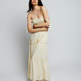 Darla tiered maxi dress with smocked bodice and tie sleeves in creme