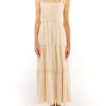 Darla tiered maxi dress with smocked bodice and tie sleeves in creme