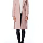 vegan jacket featuring a flattering slim fit, open front, pointed collar and side slits in blush
