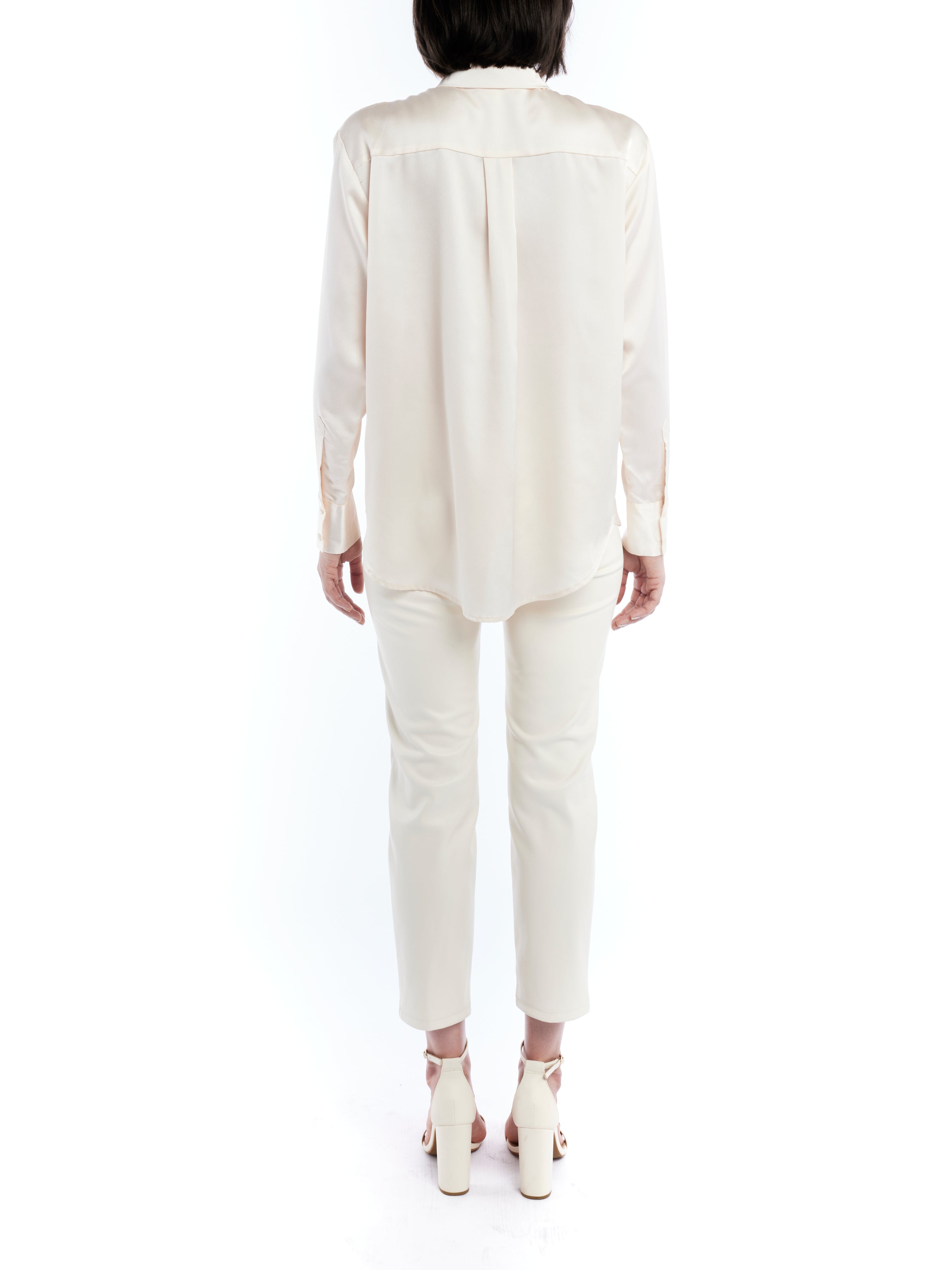 button up blouse made with faux silk in ivory
