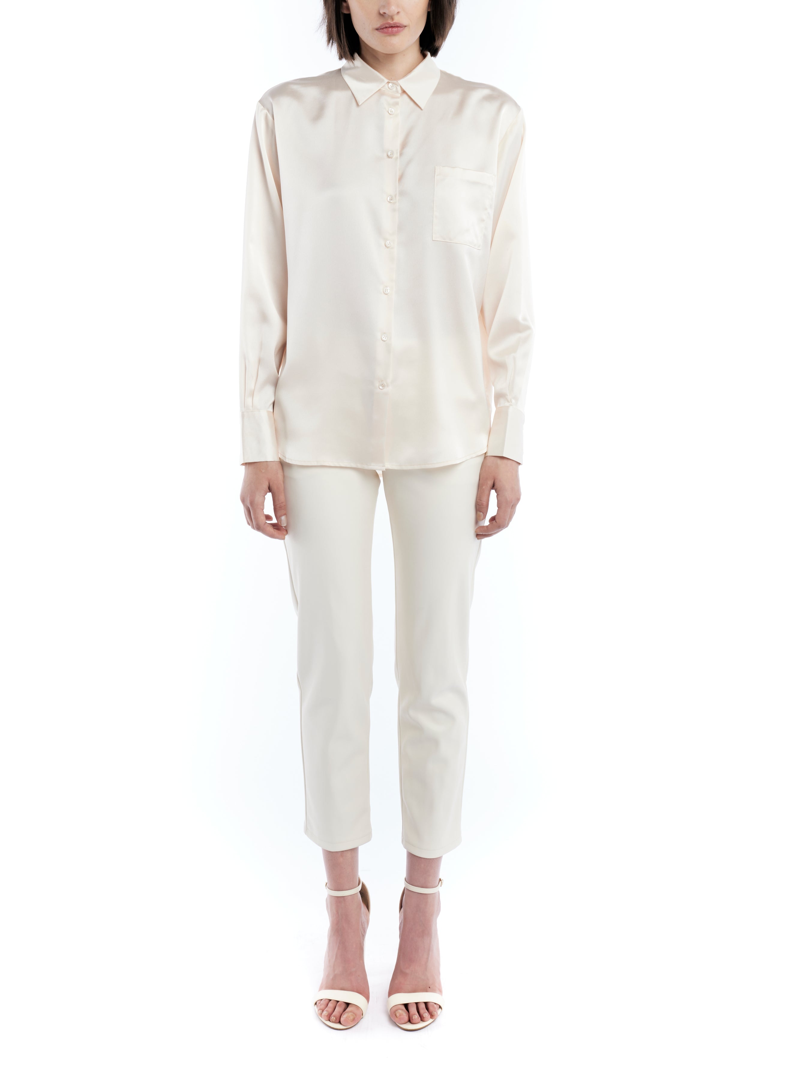 button up blouse made with faux silk in ivory