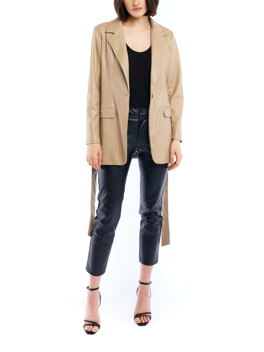 Bardot Belted Faux Leather Jacket