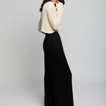 cropped sweater featuring a boat neck, long sleeves, drop shoulder and open knit - side