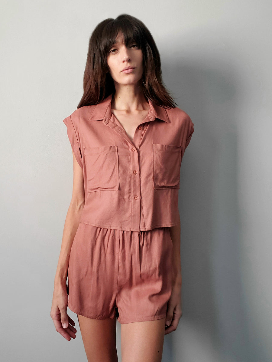 Tina Pocket Front Short Sleeve Button Up Grand Canyon LBLC the label