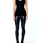 casual sleeveless, v-neck tank with and banded neckline and arm holes in black
