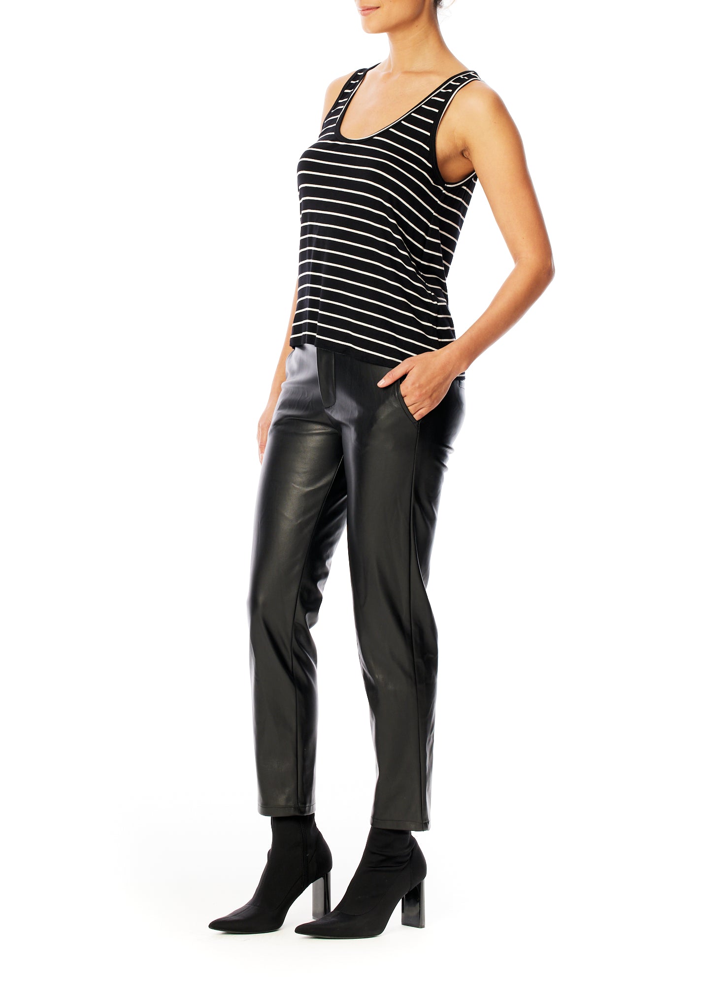 Classic scoop neck tank top in black and white stripe