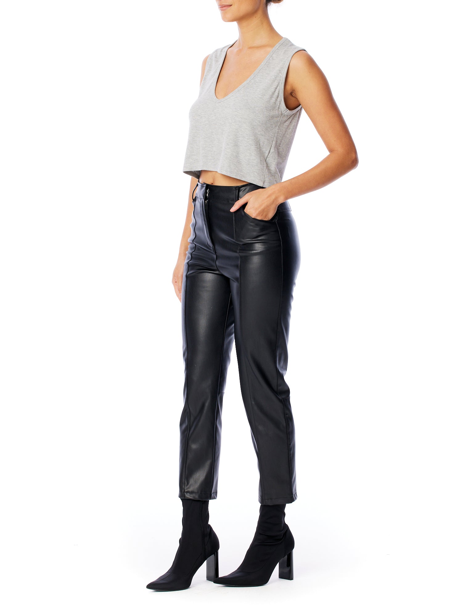Classic sleeveless v-neck, ribbed tank top in heather grey