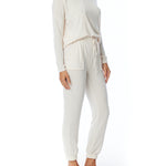 relaxed pocket pant with drawstring, elasticized waist and cuffs in cream