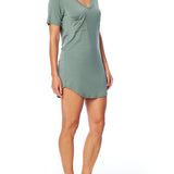 Short sleeve, V-neck Sleep Tee with breast pocket, a relaxed fit, and shirt tail hem in jade