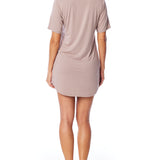 Short sleeve, V-neck Sleep Tee with breast pocket, a relaxed fit, and shirt tail hem in stucco