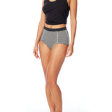 striped women's boxer brief short with elasticized waist band, seam detailing & medium rise