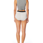 striped women's boxer brief short with elasticized waist band, seam detailing & medium rise