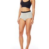 striped women's boxer brief short with elasticized waist band, seam detailing & medium rise
