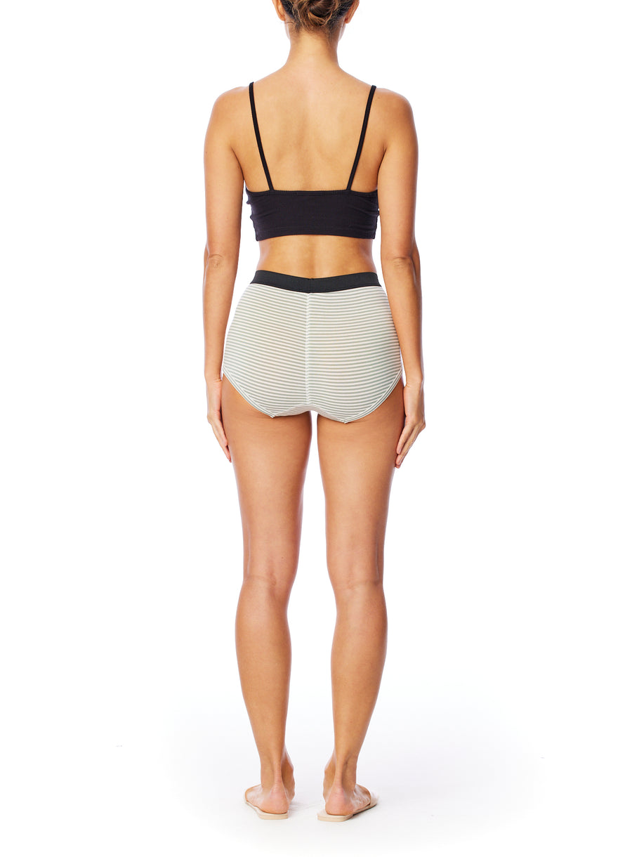 striped women's boxer brief short with elasticized waist band, seam detailing & medium rise