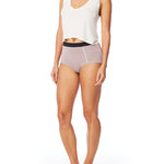 striped women's boxer brief short with elasticized waist band, seam detailing & medium rise