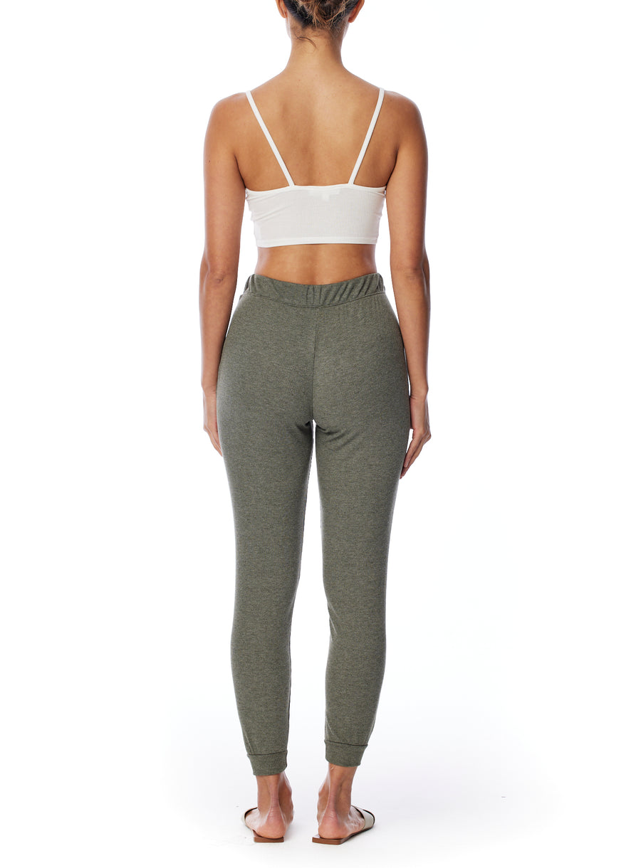 relaxed ribbed jogger with elasticized, drawstring waist in dark olive