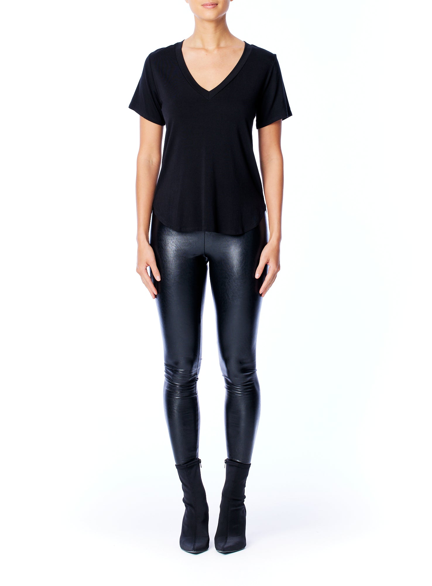 classic V-neck t-shirt made with all vegan fabric in black