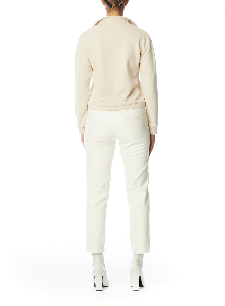 long sleeve, collared v neck pullover with ribbed cuff detailing in sand