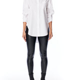 collared button up shirt with a relaxed fit and long, cuffed sleeves in white