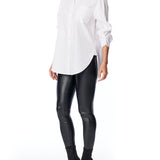 collared button up shirt with a relaxed fit and long, cuffed sleeves in white