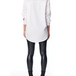 collared button up shirt with a relaxed fit and long, cuffed sleeves in white