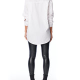 collared button up shirt with a relaxed fit and long, cuffed sleeves in white