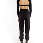 ribbed long sleeve bodysuit with a crew neck and flattering open back with a single strap mid back