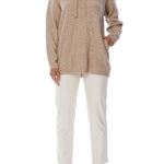 Soft, vegan knit, hooded sweater featuring side pockets and a flattering tunic length in Coco