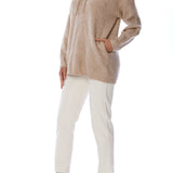 Soft, vegan knit, hooded sweater featuring side pockets and a flattering tunic length in Coco